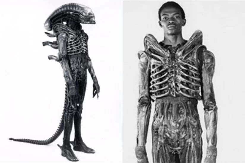Bolaji Badejo vestido com a roupa do Xenomorfo | Especial Alien Day Blog Questão D