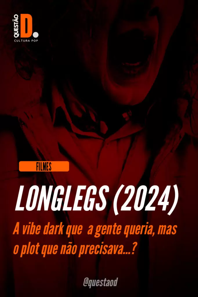 Criativo para Pinterest com a imagem de Nicolas Cage com a boca aberta como serial killer. A imagem está contrastando os traços do personagem em um paleta de cor avermelhada | Questão D