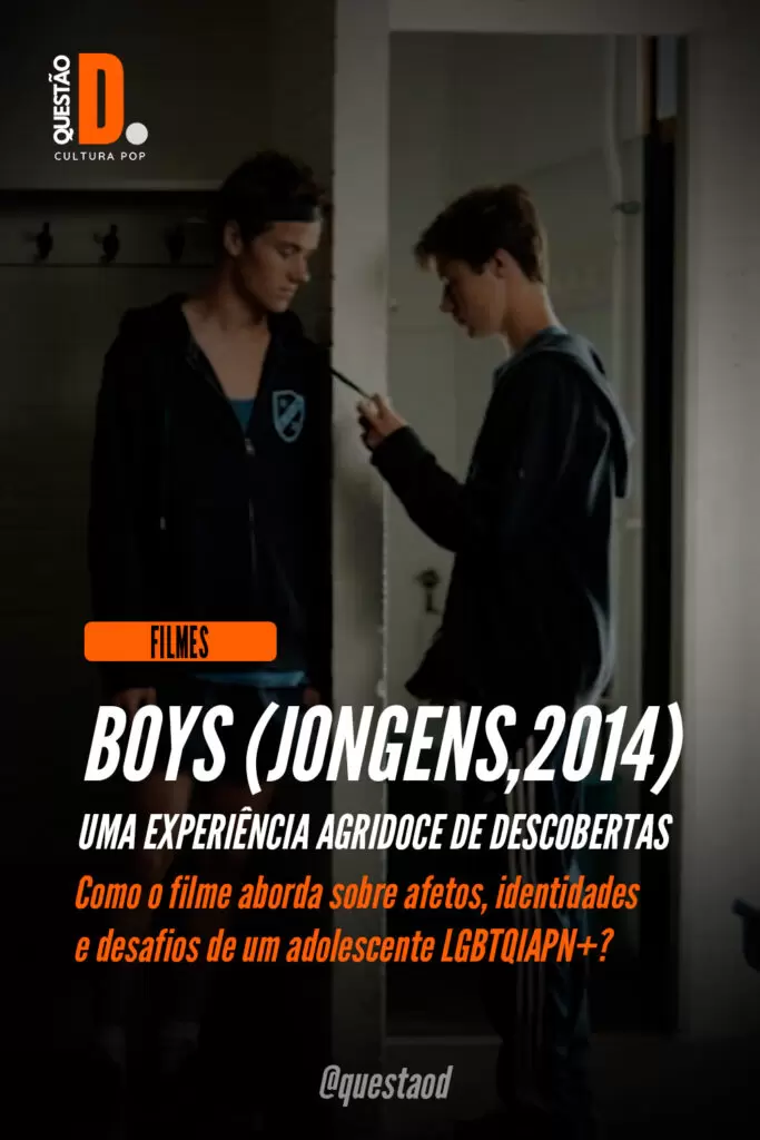 Boys (Jonges, 2014) | Sieger (Gijs Blom) pegando na jaqueta de Marc (Ko Zandvliet) atrás da coluna, ouvindo o que está falando | Questão D