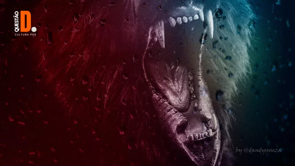 Bear - Igor Cabrado | Mandíbula de um urso feroz com seus dentes aparecendo. Efeito Dutone e de chuva no vidro | Questão D 