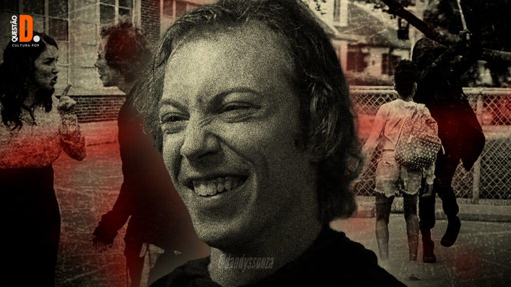 Slasher: Solstício | Arte com o rosto de London Norris no centro, e atrás cenas passando pelo Druídas | Arte Criada por Dandy Souza | Questão D